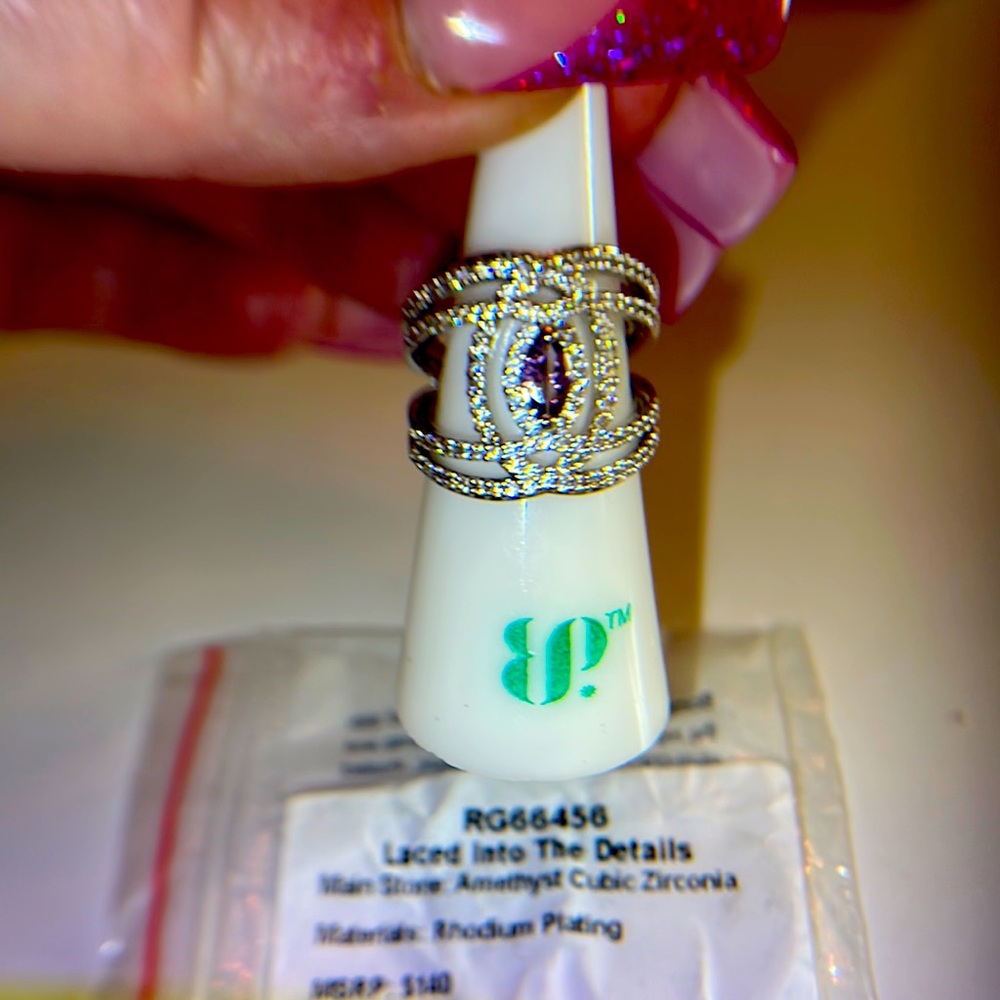 BEAUTIFUL Amethyst cubic zirconia Size 6 on rhodium plating MSRP:$140